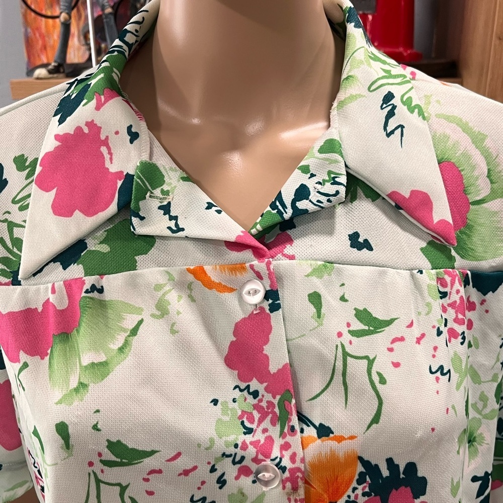 Artists poly floral 60βs tunic top -XL vintage - Picture 8 of 8